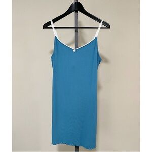 NWT Forever 21 Size Large Blue Knit Ribbed Slip Nighty Mini Dress